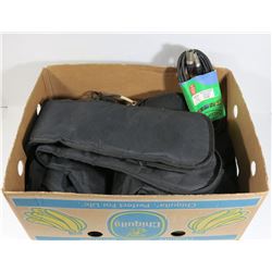 LOT OF GUITAR BAGS AND CABLES.