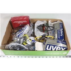 LOT OF NEW SAFETY GLASSES AND NEW FIRST AID KIT.