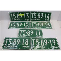 LOT OF 7, NEW OLD STOCK 1968 ALBERTA  LICENSE