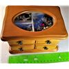 Image 2 : 11)  MAPLE JEWELRY BOX & CONTENTS
