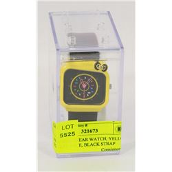 NEW SHAGWEAR WATCH, YELLO SQUARE FACE, BLACK STRAP