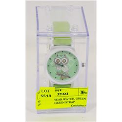 NEW SHAGWEAR WATCH, GREEN OWL FACE, GREEN STRAP