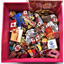 21)  BOX FILLED WITH 150 LAPEL PINS