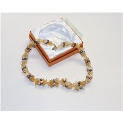 STONE BEADED NECKLACE, 17" LONG