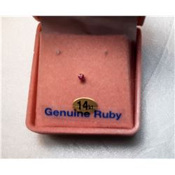 2)  14K GOLD GENUINE RUBY NOSE STUD