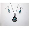 Image 1 : 16)  SILVER TONE & TURQUOISE PENDANT ON