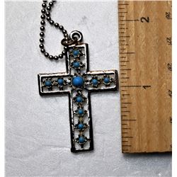 20)  SILVER TONE & TURQUOISE CROSS AND