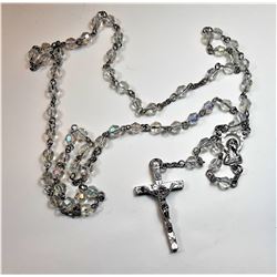 26)  SILVER TONE & CRYSTAL ROSARY WITH