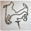 Image 1 : 26)  SILVER TONE & CRYSTAL ROSARY WITH