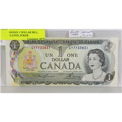 1973 CANADIAN 1 DOLLAR BILL, UNCIRCULATED, POKER