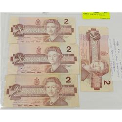 LOT OF FOUR 1986 2$ BILLS
