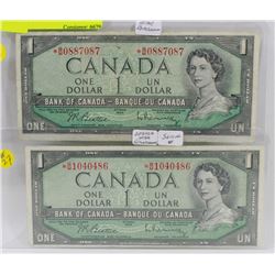 LOT OF 2 CANADIAN 1954- 1 DOLLAR BILLS