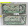 Image 1 : LOT OF 2 CANADIAN 1954- 1 DOLLAR BILLS