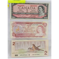 LOT OF 3- 2 DOLLAR BILLS