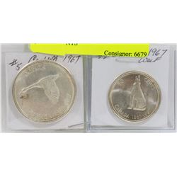 LOT OF 2 1967 COINS- 1 DOLLAR AND 50 CENTS
