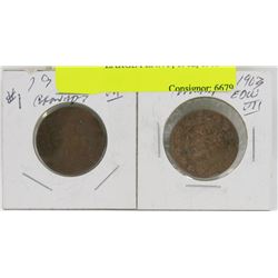 LOT OF 2 LARGE PENNY, 1902, 1903