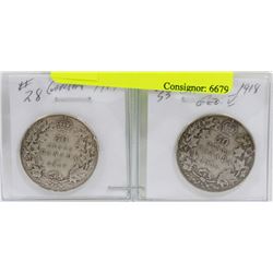 LOT OF 2  50 CENT COINS, 1919, 1918