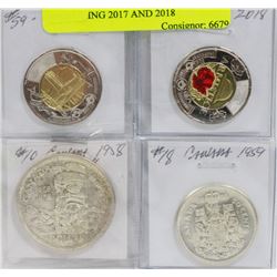 LOT OF 4 CANADIAN COINS INCLUDING 2017 AND 2018