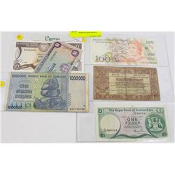 LOT OF 5  WORLD PAPER MONEY