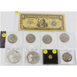 LOT OF ASSORTED USA COINS,MEDALS AND MORE