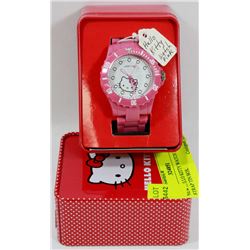 NEW HELLO KITTY WATCH PINK STRAP TIN BOX.
