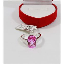NEW STERLING SILVER RING CUBIC PINK STONE SIZE 7