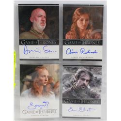 LOT OF 4 SIGNED GAME OF THRONES COLLECTOR CARDS