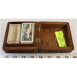 200 - 1960S RED ROSE TEA CARDS IN CARVED WOODEN