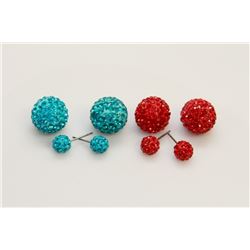 2 PAIRS OF NEW "DOUBLE THE FUN" SPARKLE BALLS STUD