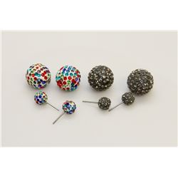 2 PAIRS OF NEW "DOUBLE THE FUN" SPARKLE BALLS STUD