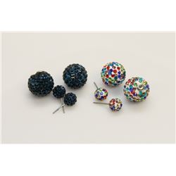 2 PAIRS OF NEW "DOUBLE THE FUN" SPARKLE BALLS STUD