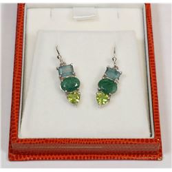 12) STERLING SILVER EMERALD PERIDOT EARRINGS