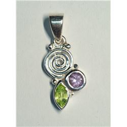 23) STERLING SILVER PERIDOT GARNET PENDANT