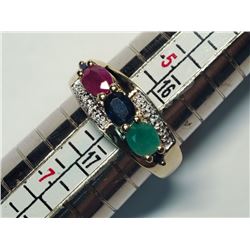 31) TWO-TONED STERLING SILVER GEMSTONE RING