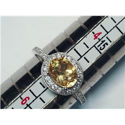 69) STERLING SILVER CITRINE CUBIC ZIRCONIA RING