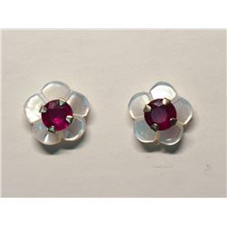 72) 10K Y. GOLD RUBY W/MOTHER OF PEARL EARRINGS