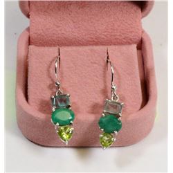 77) STERLING SILVER EMERALD PERIDOT EARRINGS