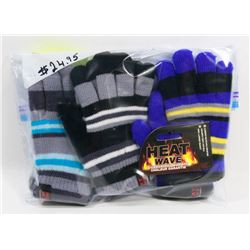 NEW  PACKAGE OF 3 KIDS HEAT WAVE GLOVES