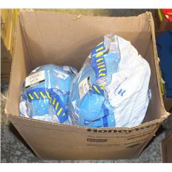 BOX W/ APPROXIMATELY 11 NEW BLUE HARDHATS & LINERS