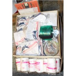 LARGE BOX OF MEDICAL SUPPLIES: WRAPS, BANDAGES,