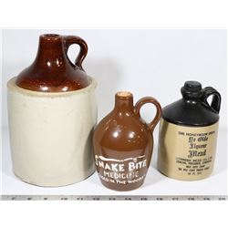 3 PIECES OF VINTAGE STONEWARE AND ASSORTED CROCKS