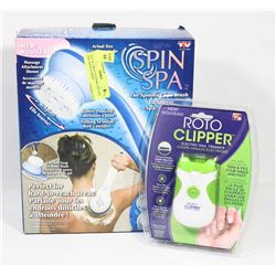 LOT OF 2 BEAUTY ITEMS, SPIN SPA  AND  ROTO CLIPPER