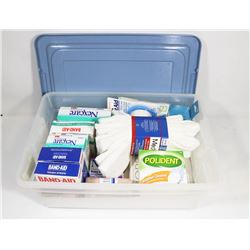 BOX OF BAND-AID'S, BANDAGES, NON BINDING SOCKS AND