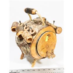 WOOD CARVED KEG ORNAMENT