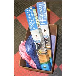 BOX OF PET ITEMS INCLUDING 2 PAWZ AWAY THRESHOLD