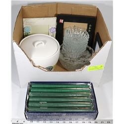 ESTATE BOX OF PICTURE FRAMES, GLASS BOWLS AND MORE
