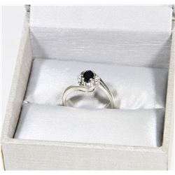 10K WHITE GOLD DIAMOND & BLUE SAPPHIRE RING W/COA