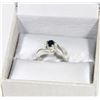 Image 1 : 10K WHITE GOLD DIAMOND & BLUE SAPPHIRE RING W/COA