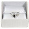 Image 2 : 10K WHITE GOLD DIAMOND & BLUE SAPPHIRE RING W/COA