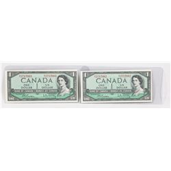 LOT OF TWO 1954 CANADIAN SEQUENTIAL $1.00 BANK